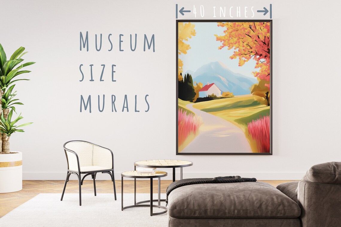Autumn Countryside Cottage Red Roof Golden Path Pastel Art Poster - Image 5