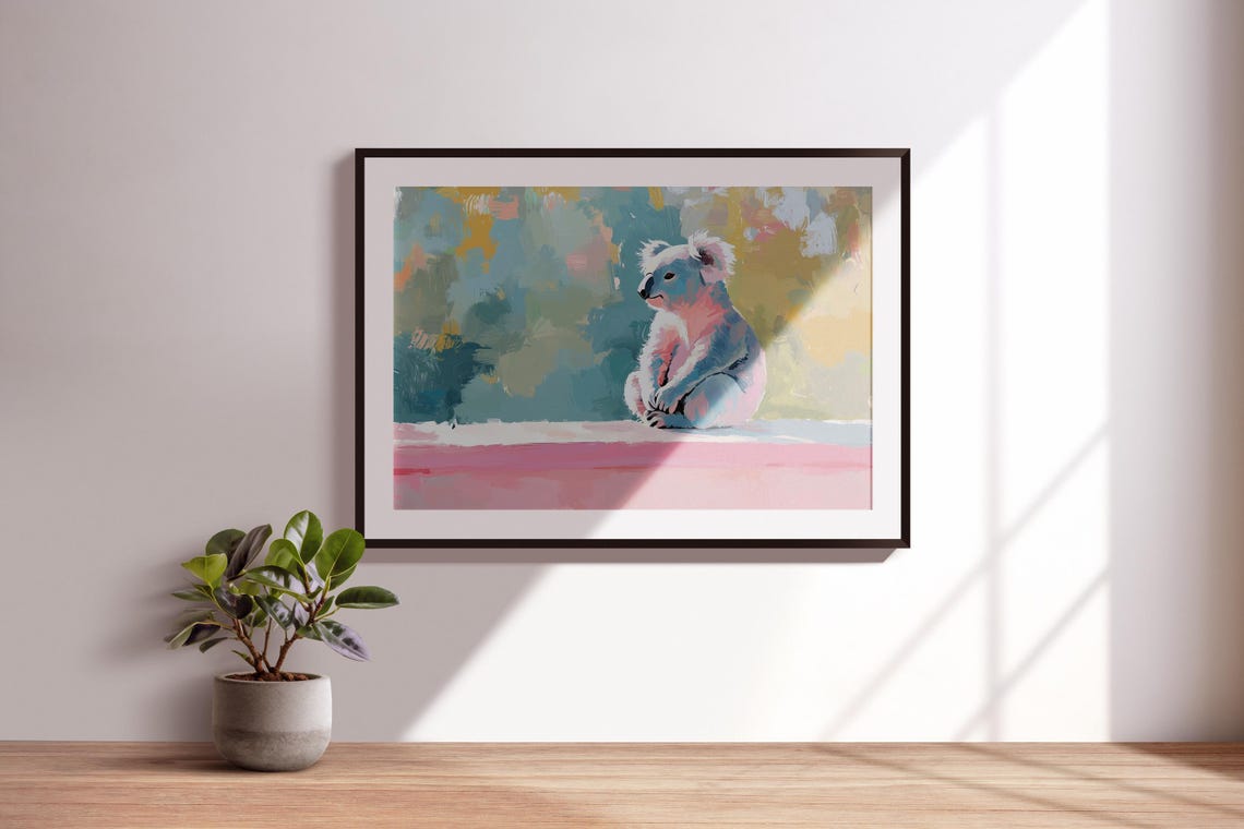 Koala Sitting Pink Ledge Colorful Abstract Pastel Wildlife Poster - Image 3