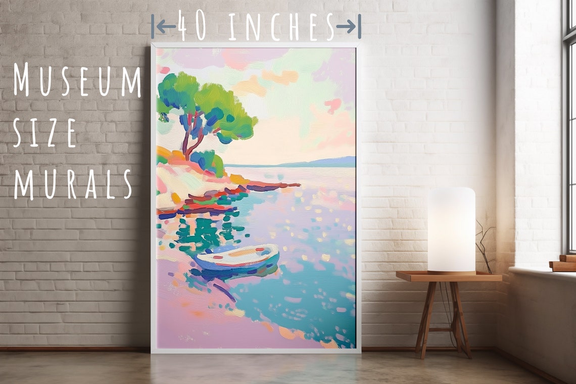 Luminous Shoreline Boat Lake Artwork Canoe Artwork Wooden Boat Print Still Lake Art Print Autumn Lake Art Lake Scene Oil Painting - Image 5