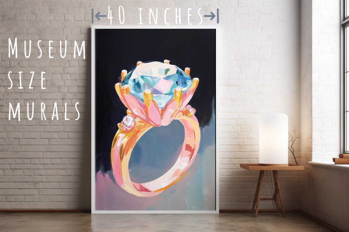 Blue Diamond Solitaire Engagement Ring Gold Band Jewelry Art Poster - Image 5