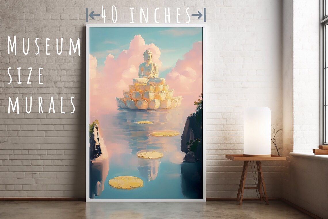 Buddha on Lotus Throne Floating Over Calm Water Pastel Spiritual Poster - Image 5