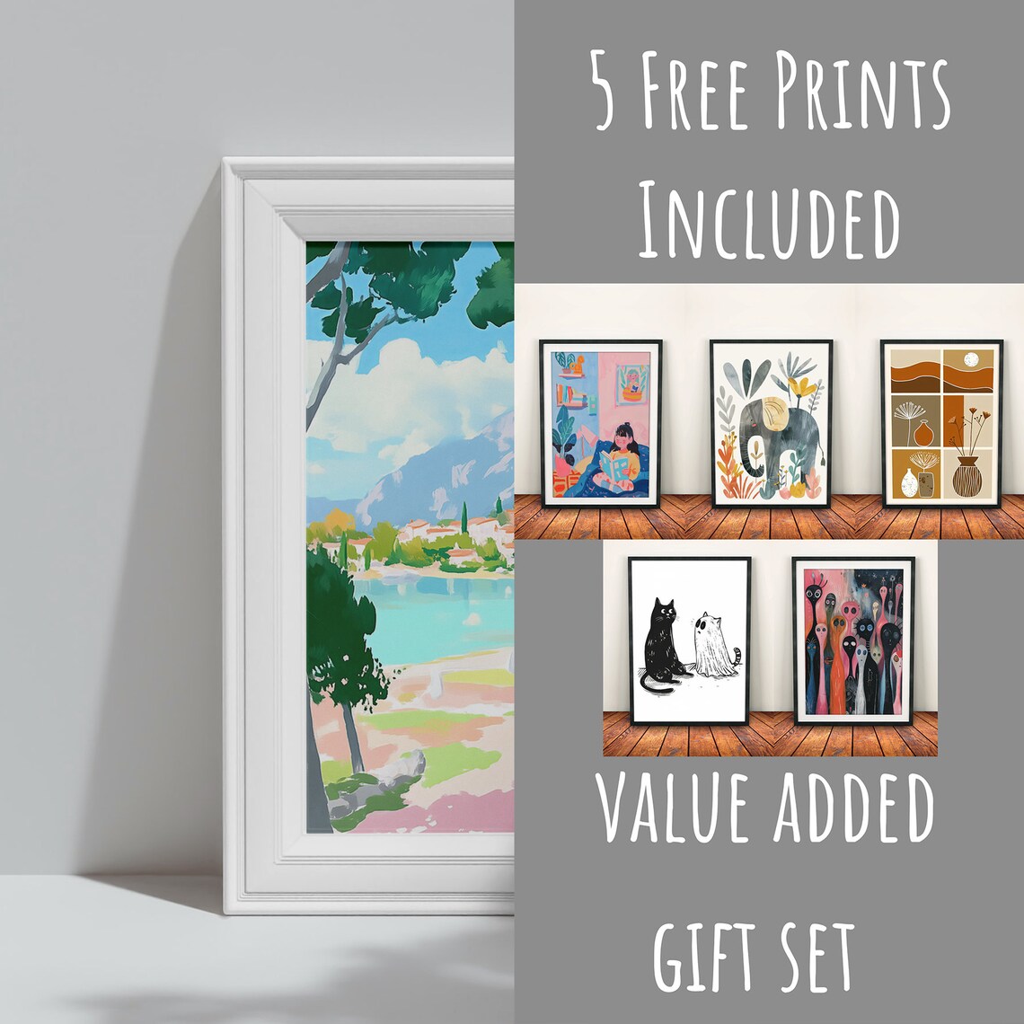Mediterranean Coastal Town Across Turquoise Bay Trees Pastel View Poster - Image 3