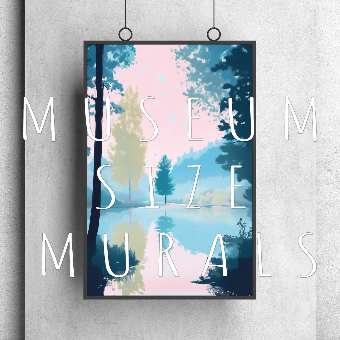 Misty Blue Forest Lake at Dawn Pastel Nature Landscape Wall Art Poster - Image 3