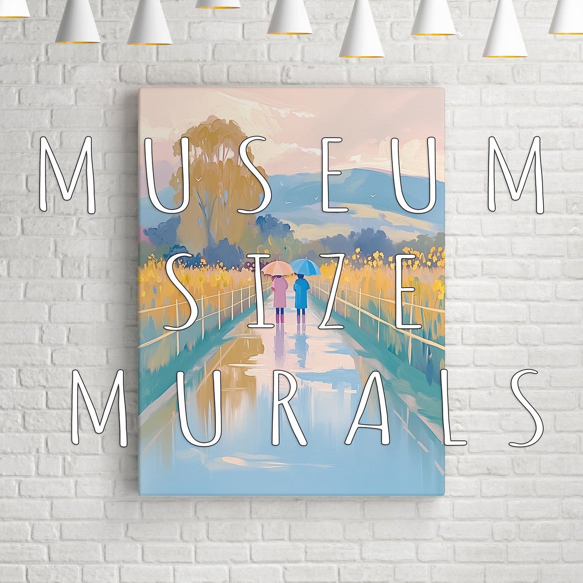 Two Figures With Umbrellas On A Rainy Golden Path Mountain View Poster - Image 3