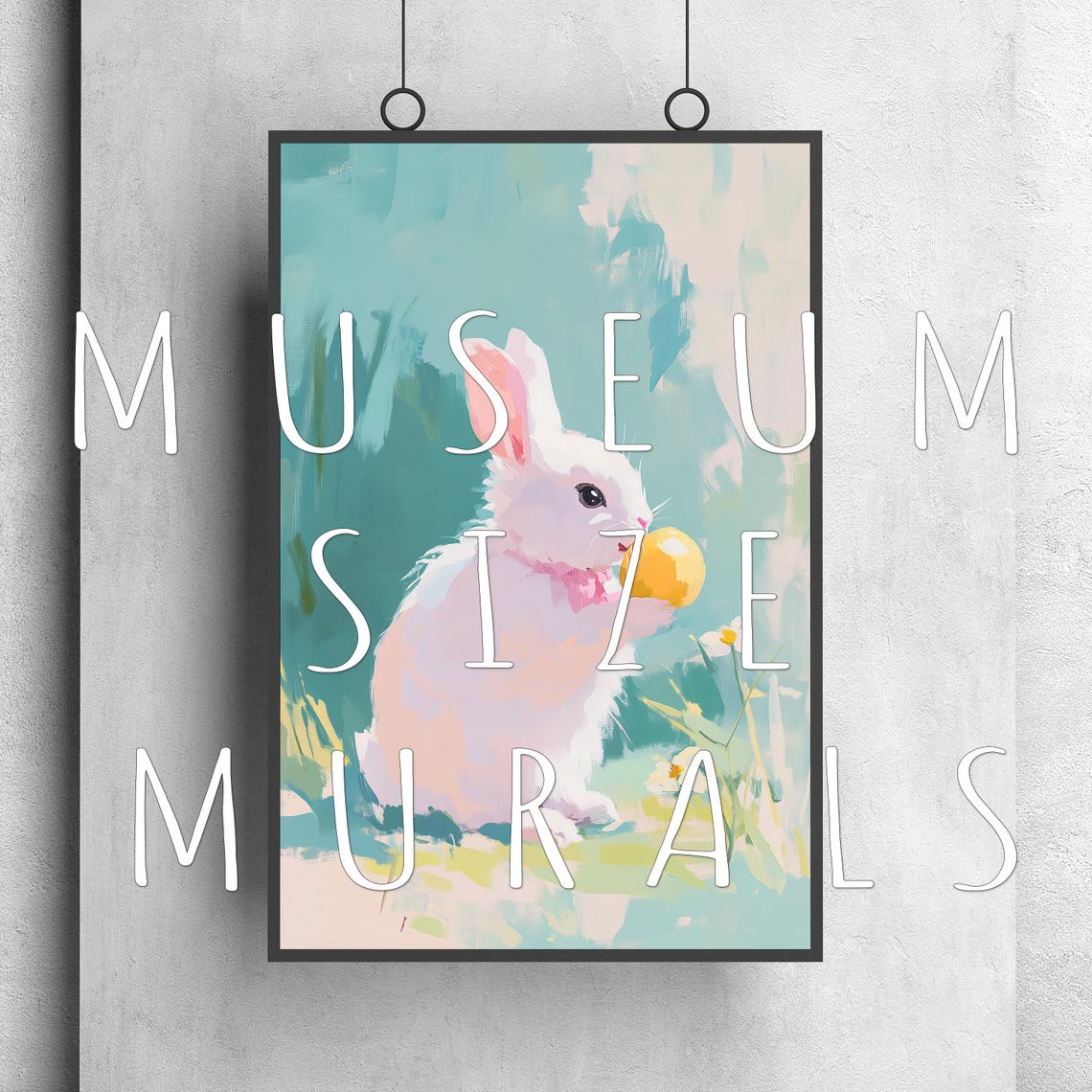 White Bunny Eating Yellow Pitaya Fruit Pastel Rabbit Portrait Poster - Image 3