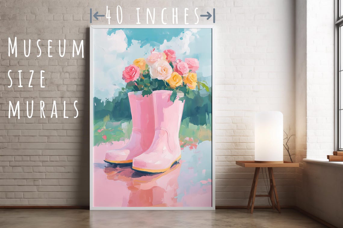 Pink Rain Boots Filled With Roses Cottage Garden Flower Art Poster - Image 5