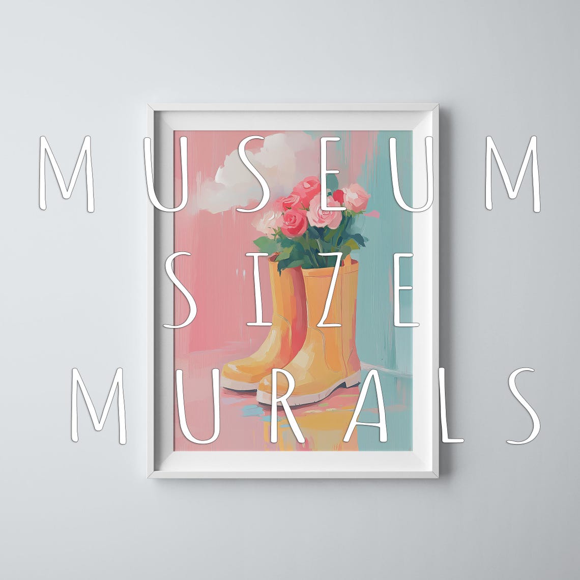 Yellow Rain Boots With Roses Rainy Day Pastel Wall Art Print - Image 3