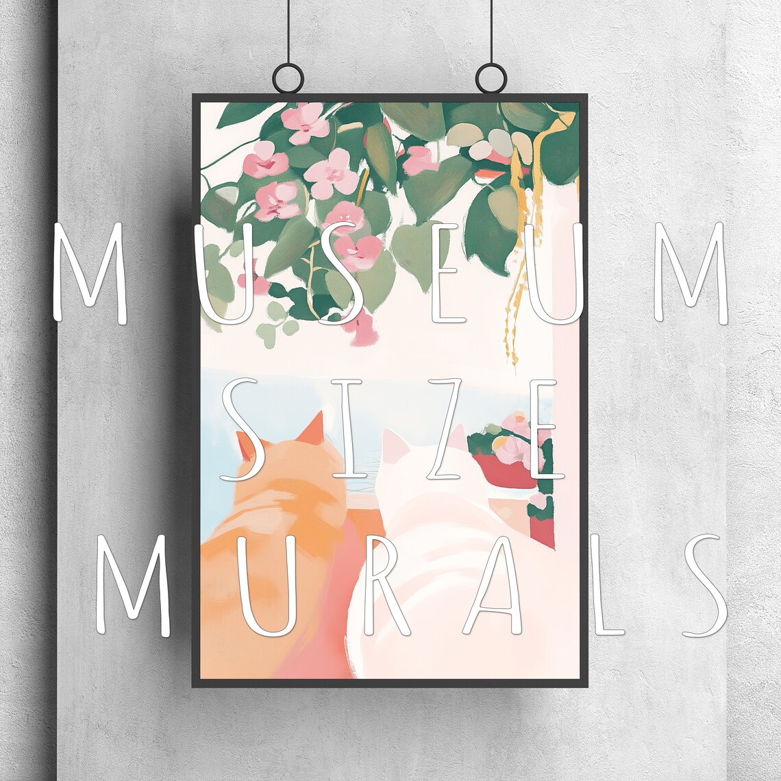 Two Cats Gazing at the Sea Under Flowers Cute Cat Wall Art Print Poster - Image 3