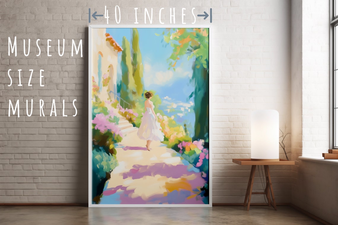 Woman Walking Mediterranean Villa Garden Flower Path Travel Poster - Image 5