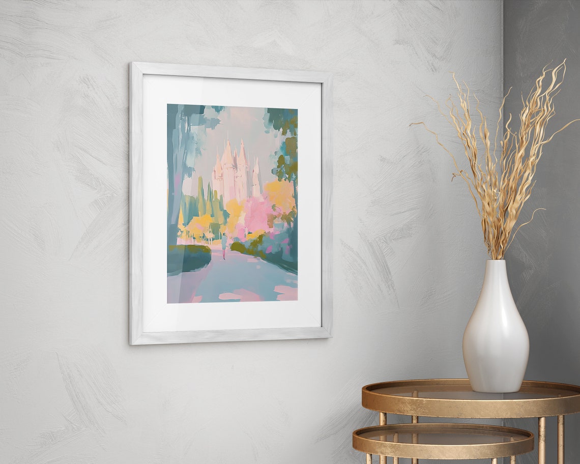 Fairytale Castle Pink Spires Dreamy Pastel Magical Wall Art Print - Image 2
