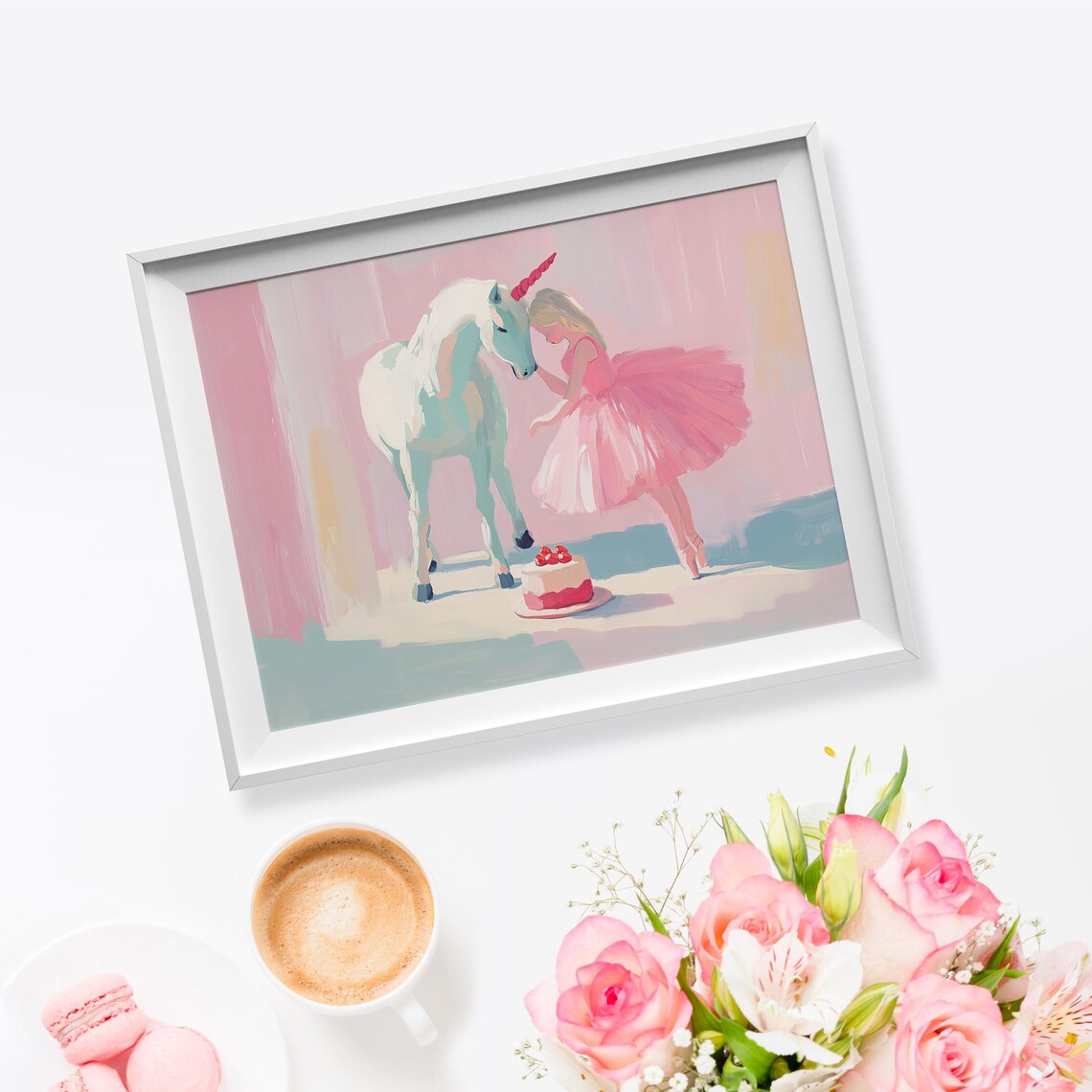 Ballerina Girl Unicorn Pink Tutu Birthday Cake Nursery Art Print - Image 5