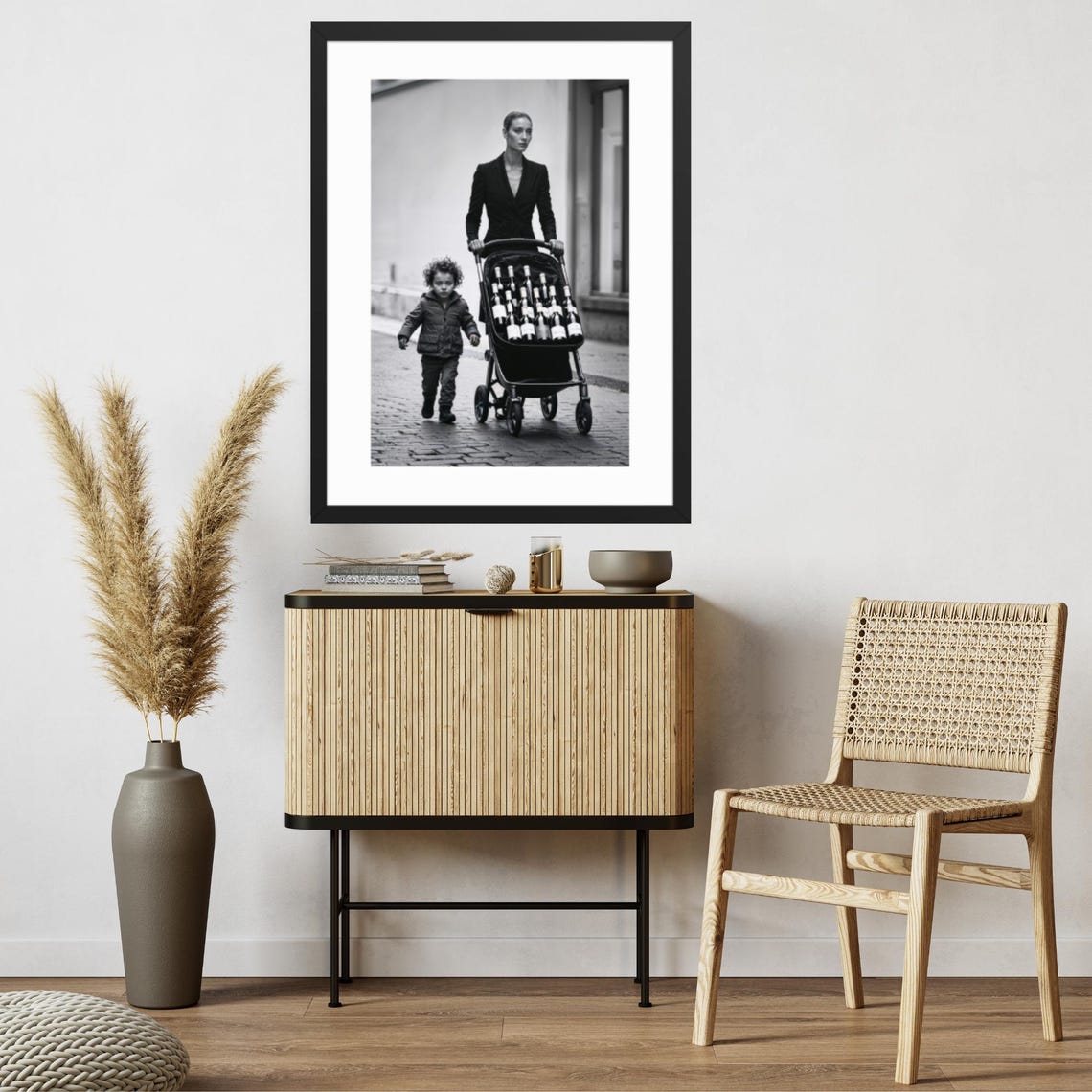 Modern Mum Life Funny Black And White Wine Stroller Photo Poster