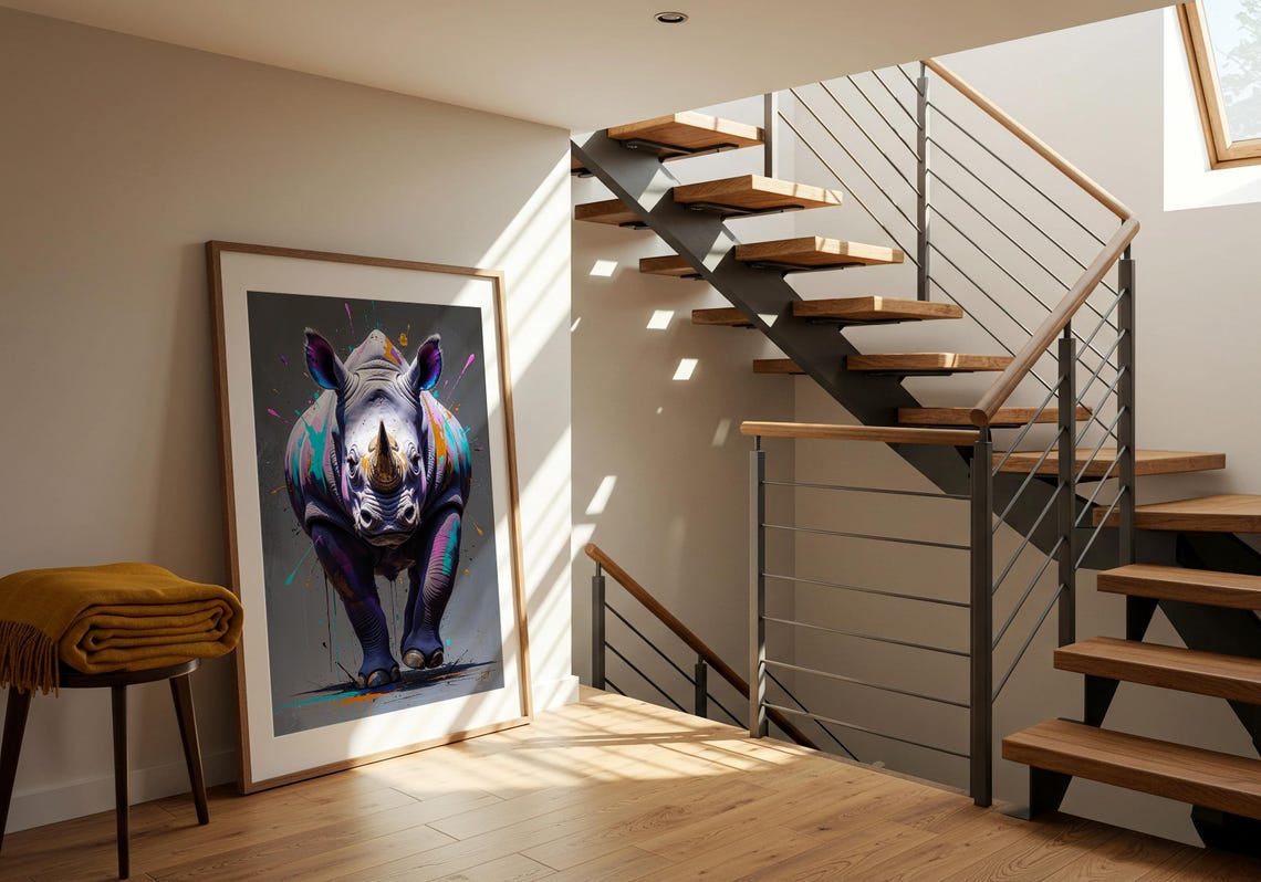 Colorful Graffiti Rhino Portrait Bold Street Art Style Animal Poster