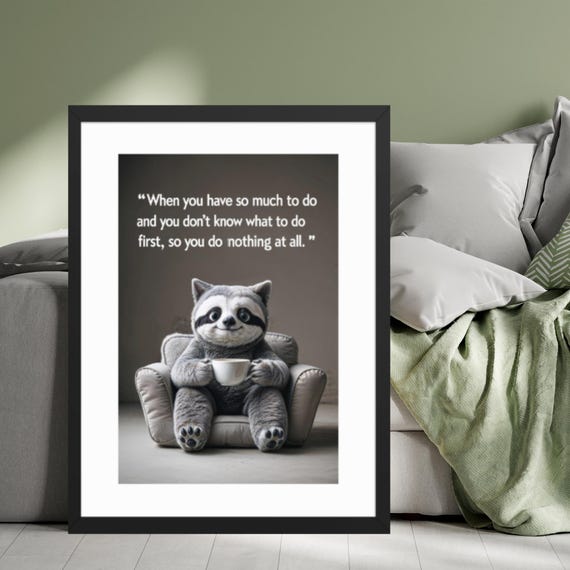 Funny Sloth Wall Art Do Nothing Quote Print Cute Animal Home Decor