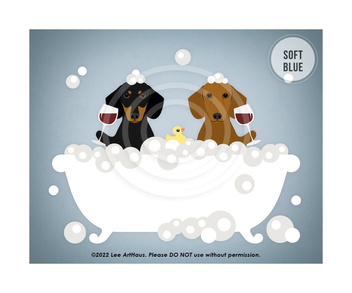 Two Dachshunds Drinking Wine In Bubble Bath With Rubber Duck Poster - Image 3