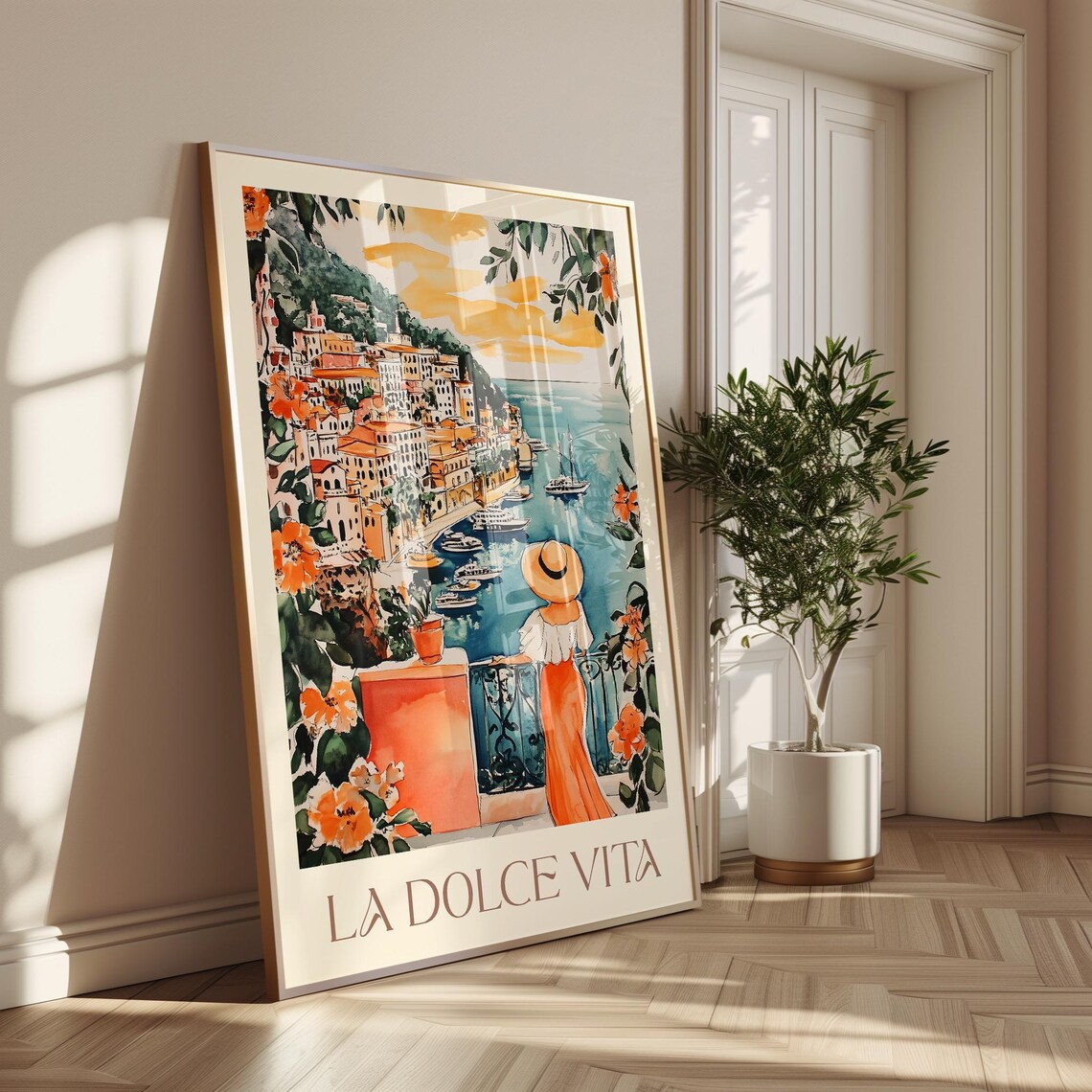 La Dolce Vita Amalfi Coast Sunset Watercolor Travel Wall Poster - Image 4