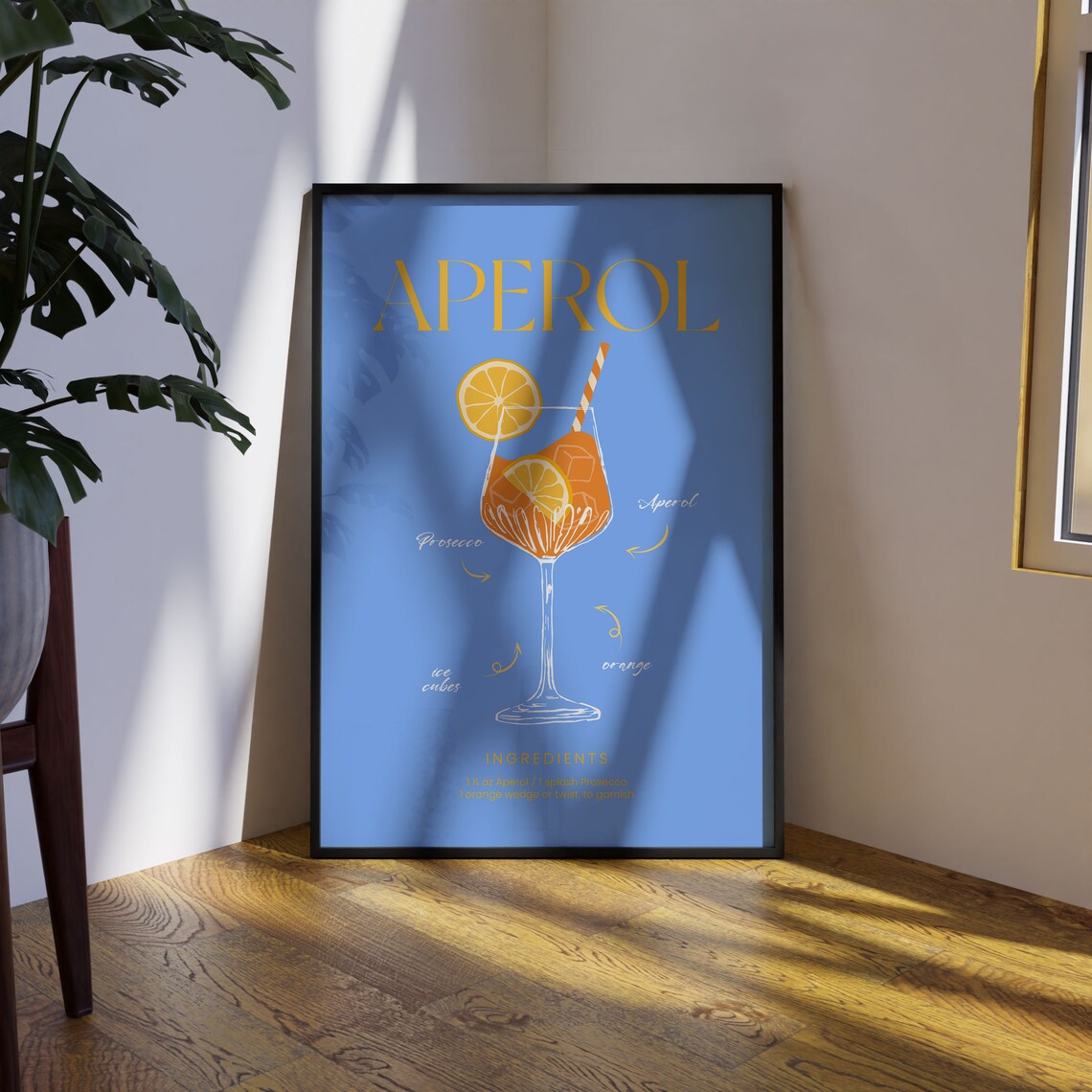 Aperol Spritz Cocktail Recipe Blue Vintage Illustration Art Poster - Image 3