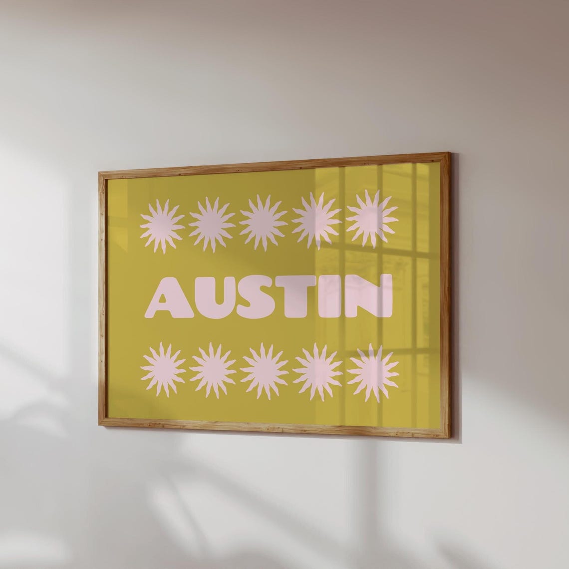 Austin Texas Retro Pink Bubble Letter Sunburst Typography Funky Poster