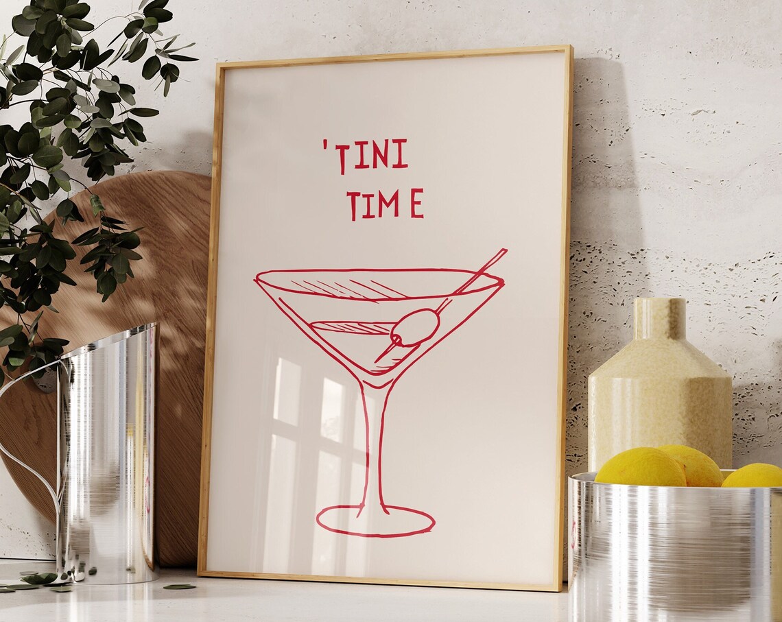 Martini Minimalist Cocktail Poster, Bar Cart Art Print