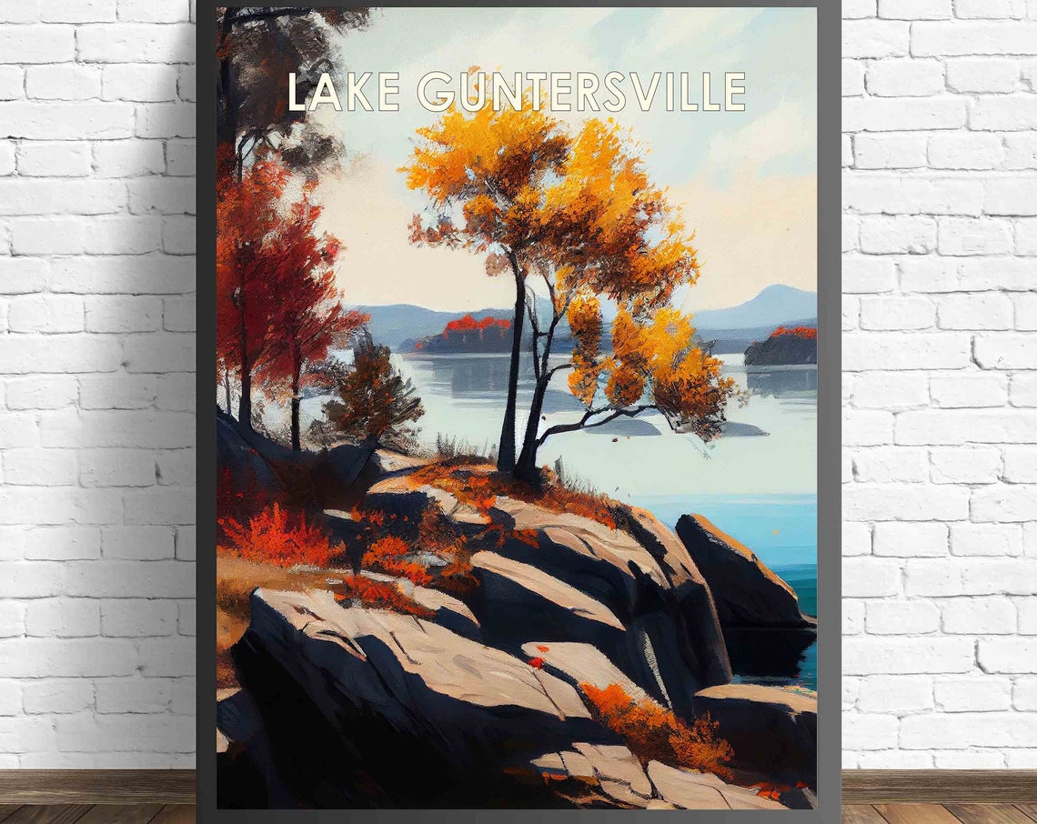 Lake Guntersville Alabama Retro Art Print Lake Guntersville Alabama Wall Art Illustration Vintage 1960s Design Poster Artwork