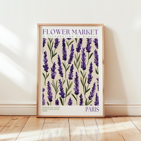Paris Flower Market Purple Lavender Botanical French Art Poster