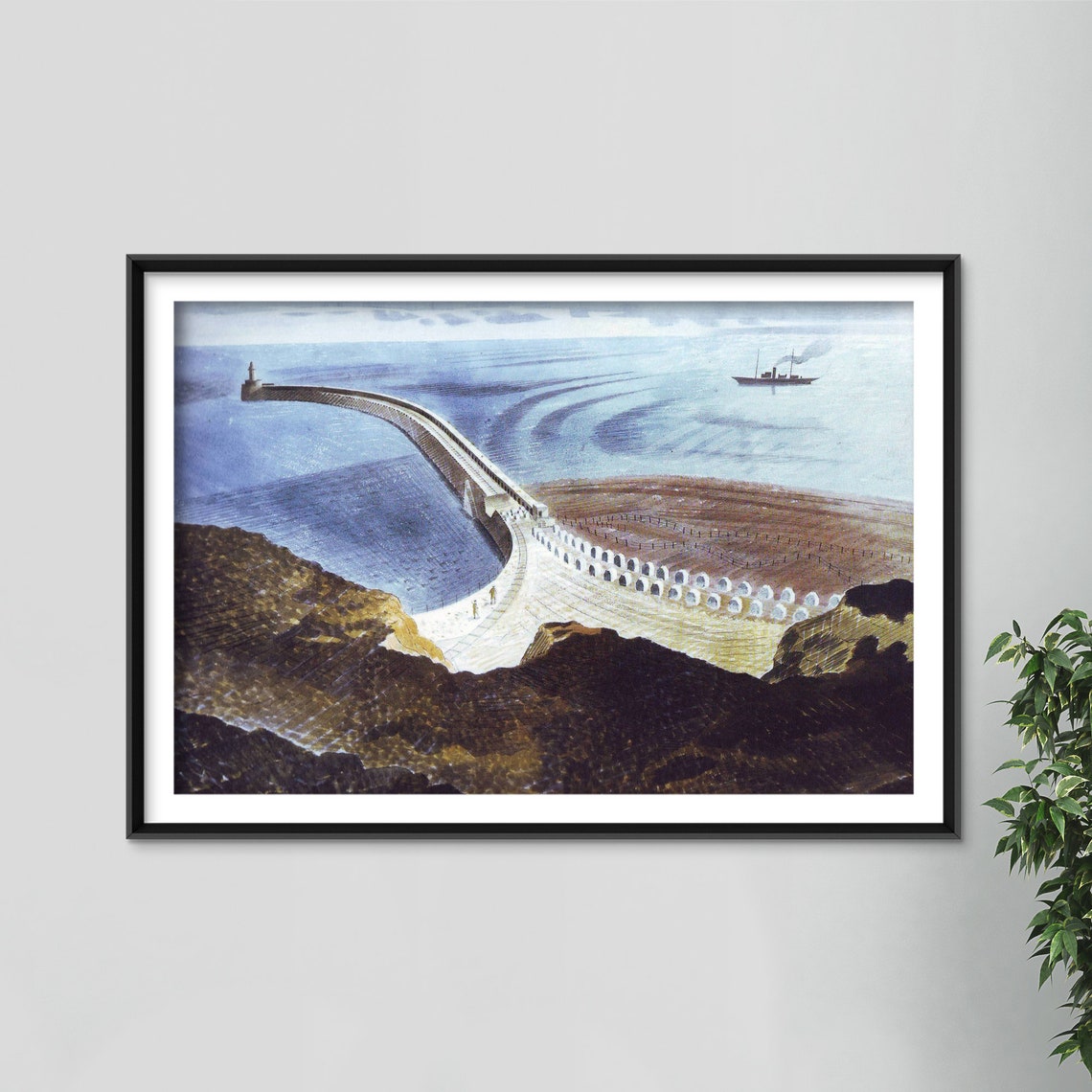 Eric Ravilious Downs in Winter 1935 Curved Breakwater Seascape Print - Image 4
