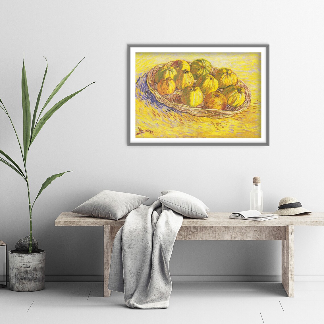 Van Gogh Still Life Basket of Apples Yellow Classic Art Print - Image 3