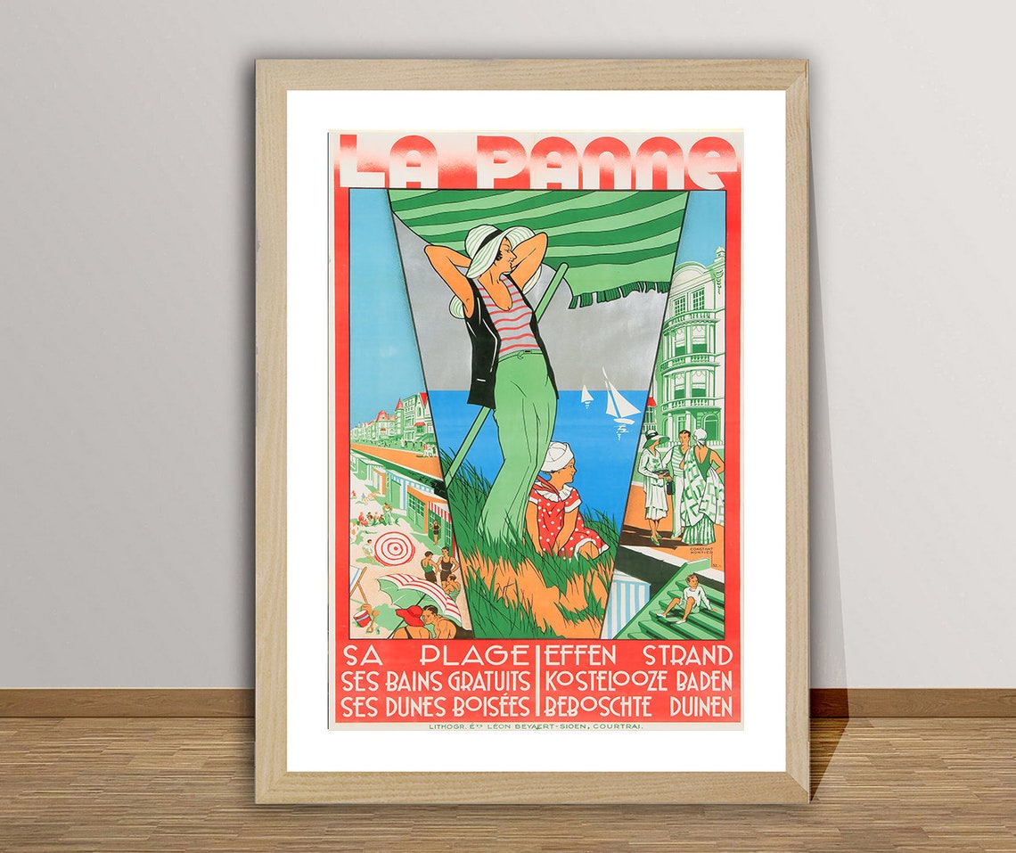 La Panne Belgian Beach Resort Dunes Vintage Travel Art Poster - Image 2