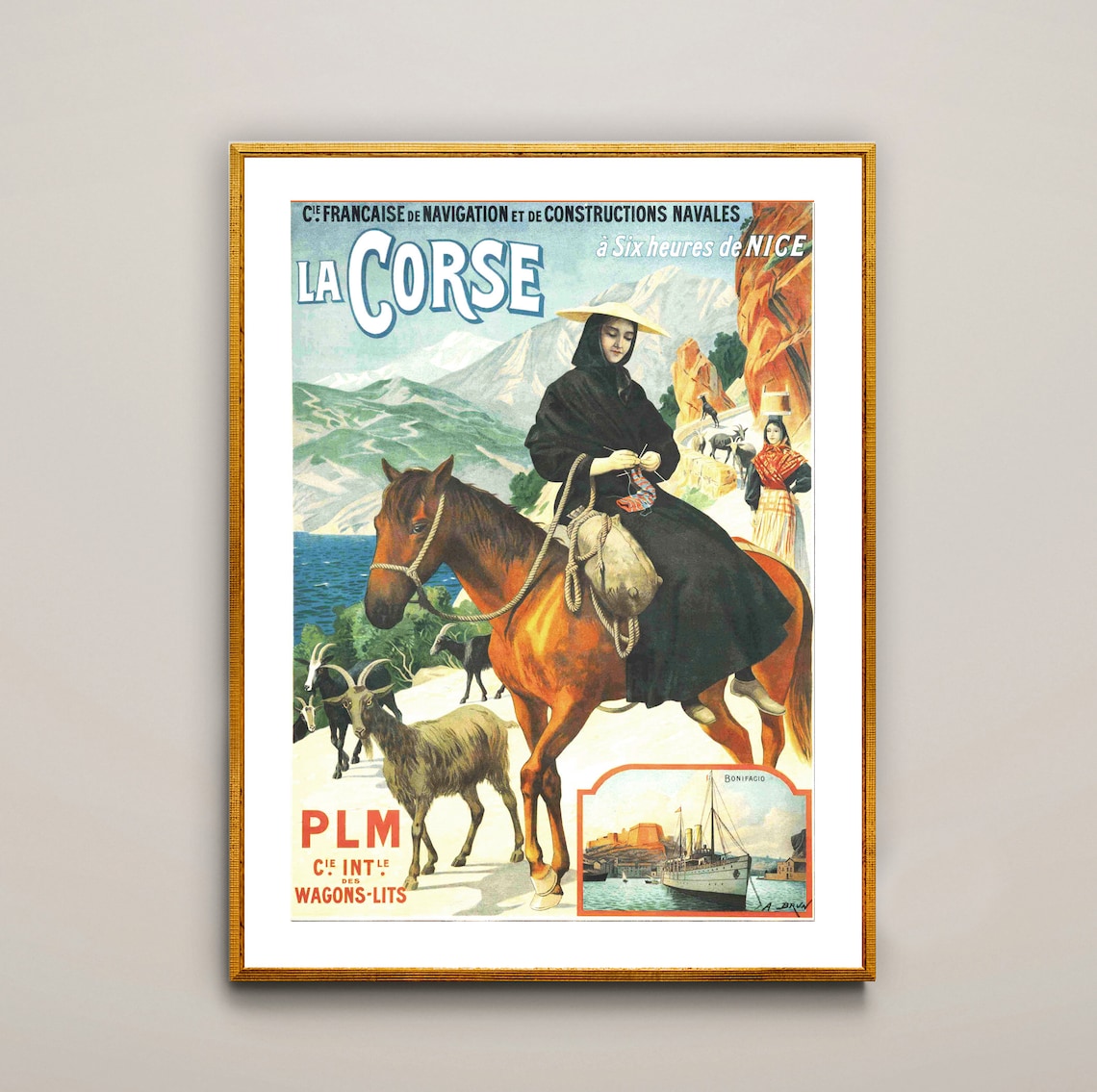 La Corse Six Heures de Nice PLM Vintage Island Travel Poster