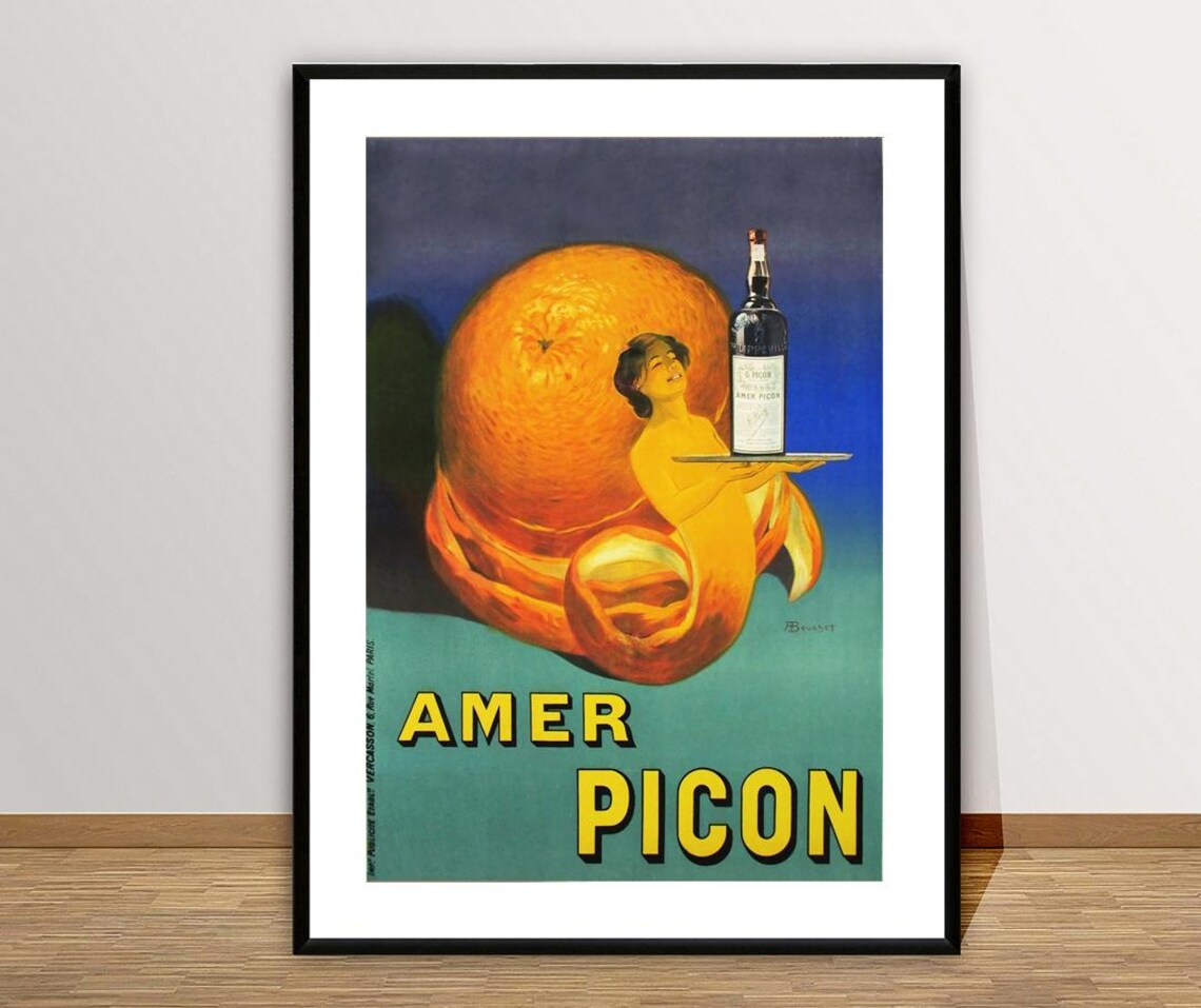 Amer Picon Woman With Giant Orange Bottle Vintage French Ad Poster - Image 2