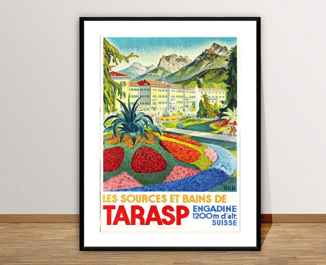 Les Sources Et Bains De Tarasp Engadine Swiss Spa Travel Poster - Image 2