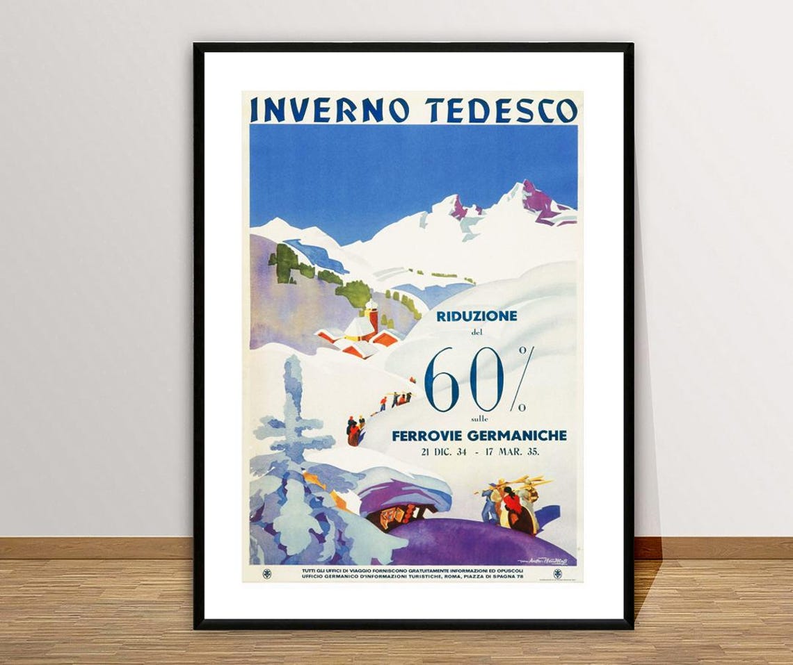 Inverno Tedesco German Winter Ski Rail Offer Vintage Travel Poster - Image 3
