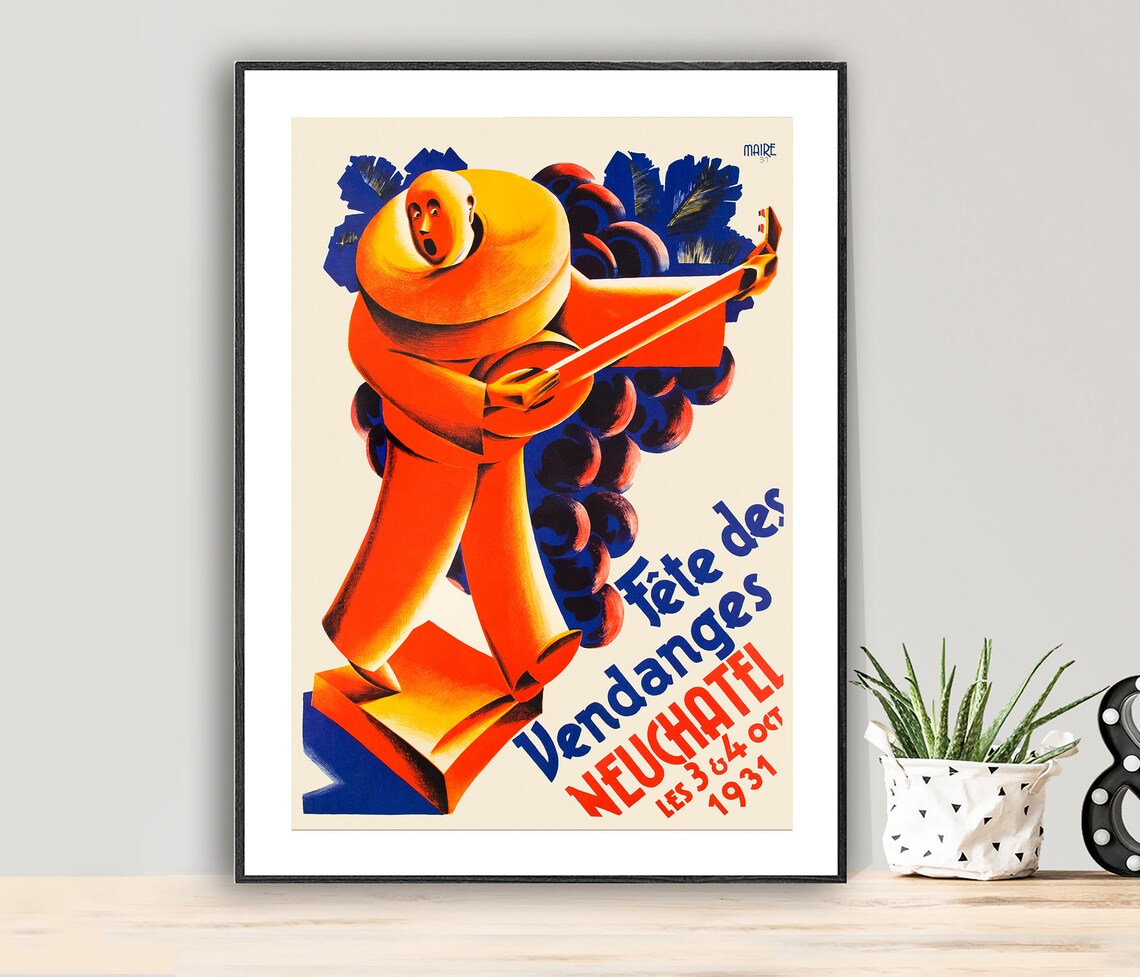 Fete des Vendanges Neuchatel 1931 Wine Harvest Festival Poster