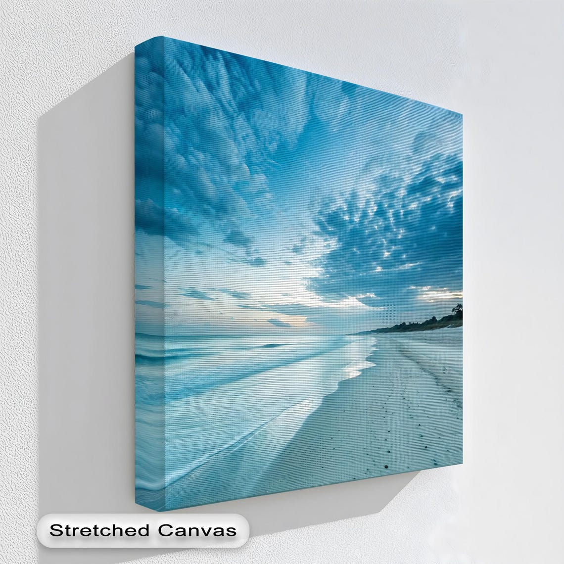 Tranquil Blue Beach Coastal Horizon Clouds Serene Ocean Print