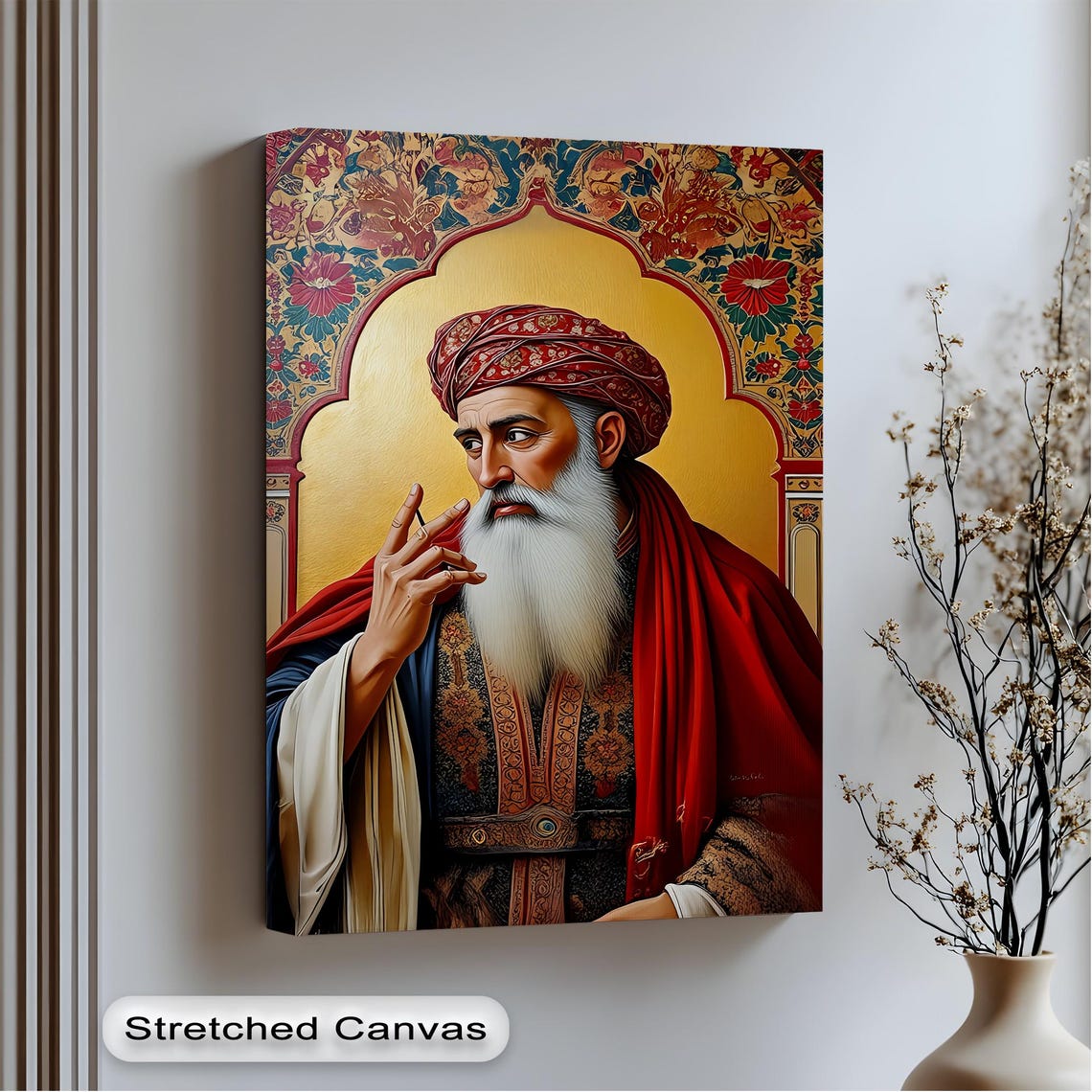 Wise Bearded Man Red Turban Regal Eastern Portrait Art Poster