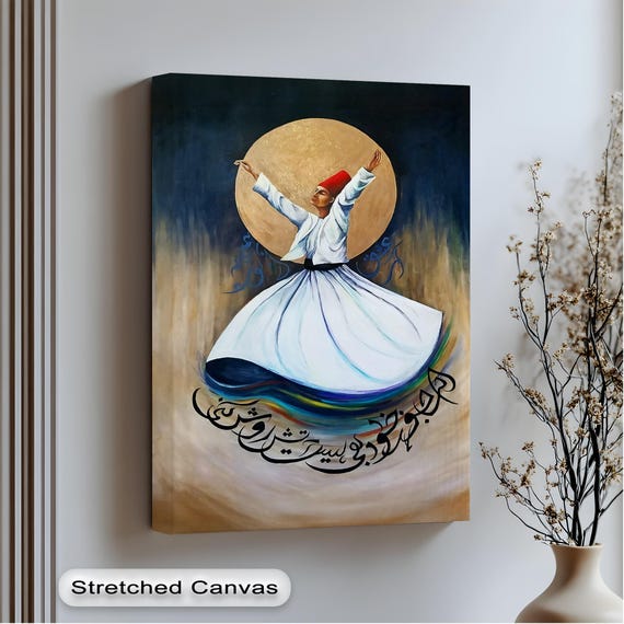 Whirling Dervish Canvas Art Sufi Semazen Prints With Golden Moon