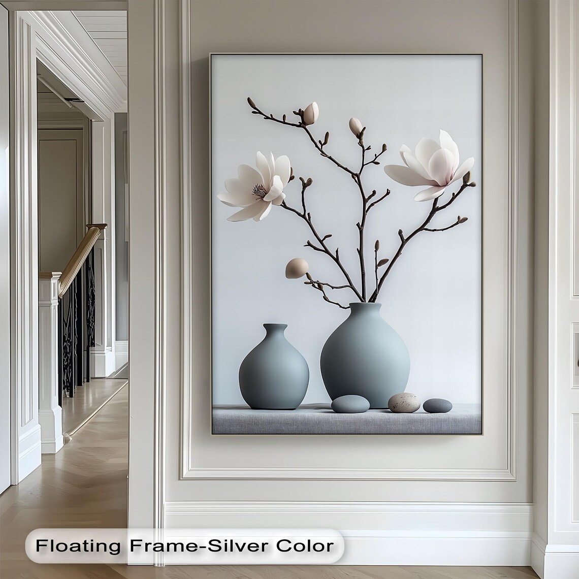 Minimalist Floral Vase Art Print, Zen White Blossom