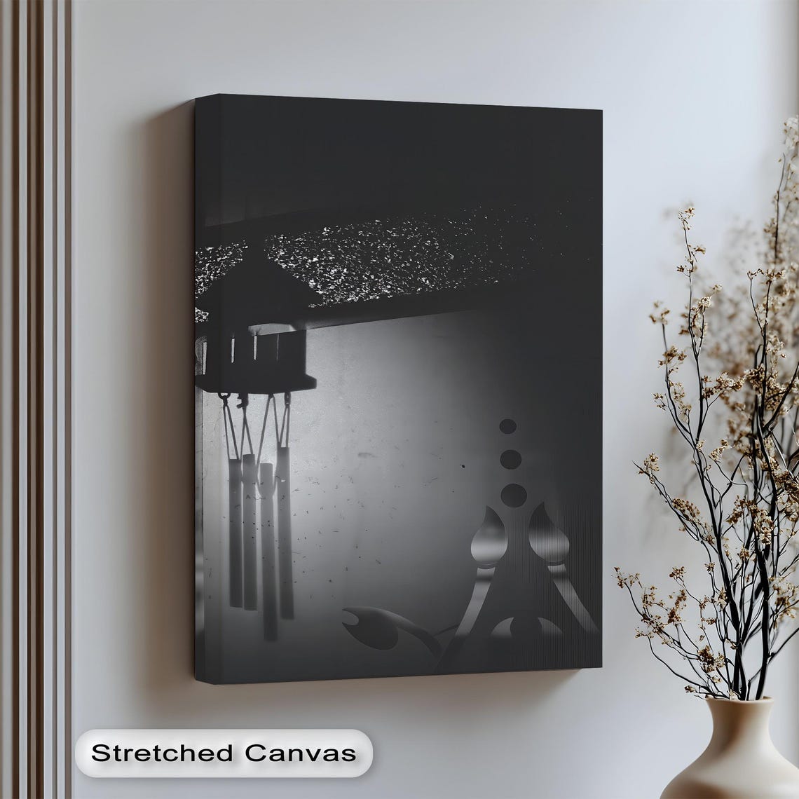 Black And White Wind Chime Shadow Play Minimalist Art Poster