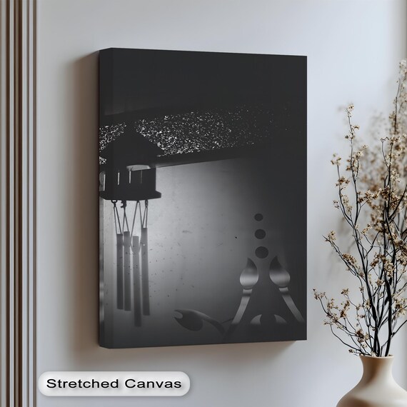 Black And White Wind Chime Shadow Play Minimalist Art Poster