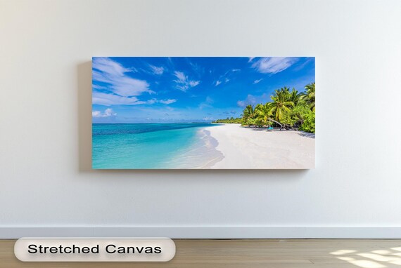 Panoramic Beach Canvas Art Tropical Ocean Print With Black Frame