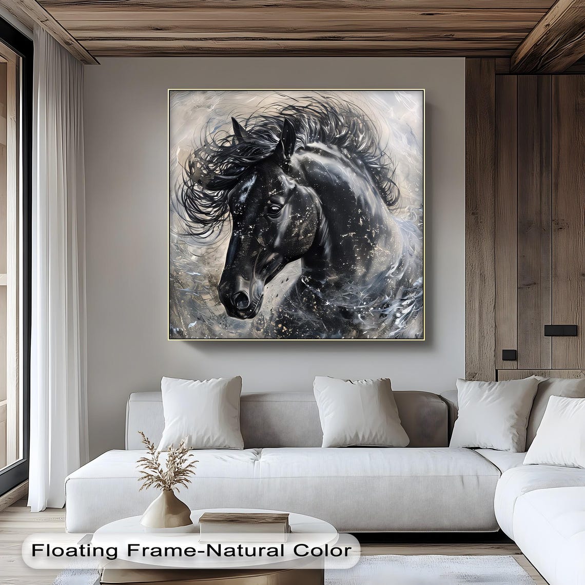 Black Stallion Abstract Horse Portrait Gold Frame Equestrian Poster