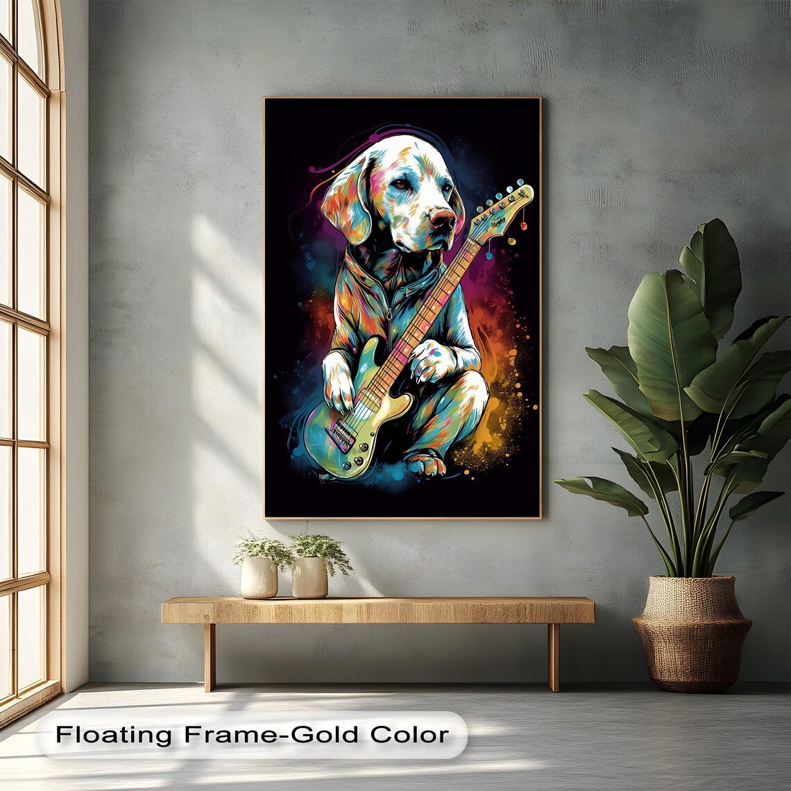 Labrador Guitar Player Neon Pop Art Colorful Rock Star Dog Poster