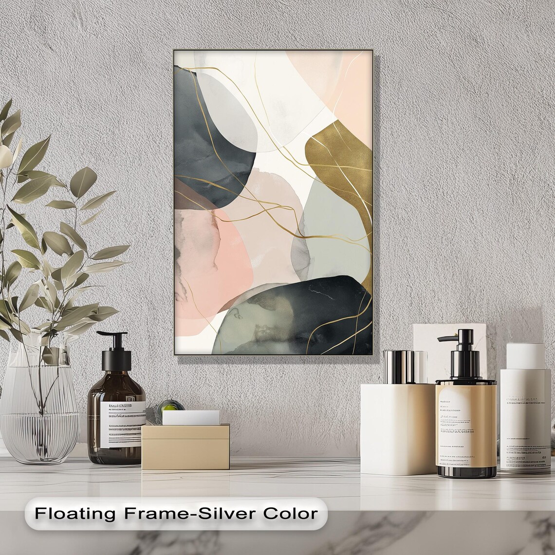 Abstract Canvas Wall Art Anthracite Framed Artwork Gold Line Accents Prints