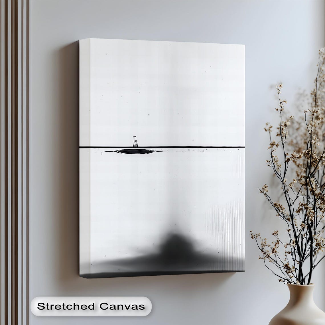 Minimalist Water Drop Ripple Reflection Black and White Wall Art