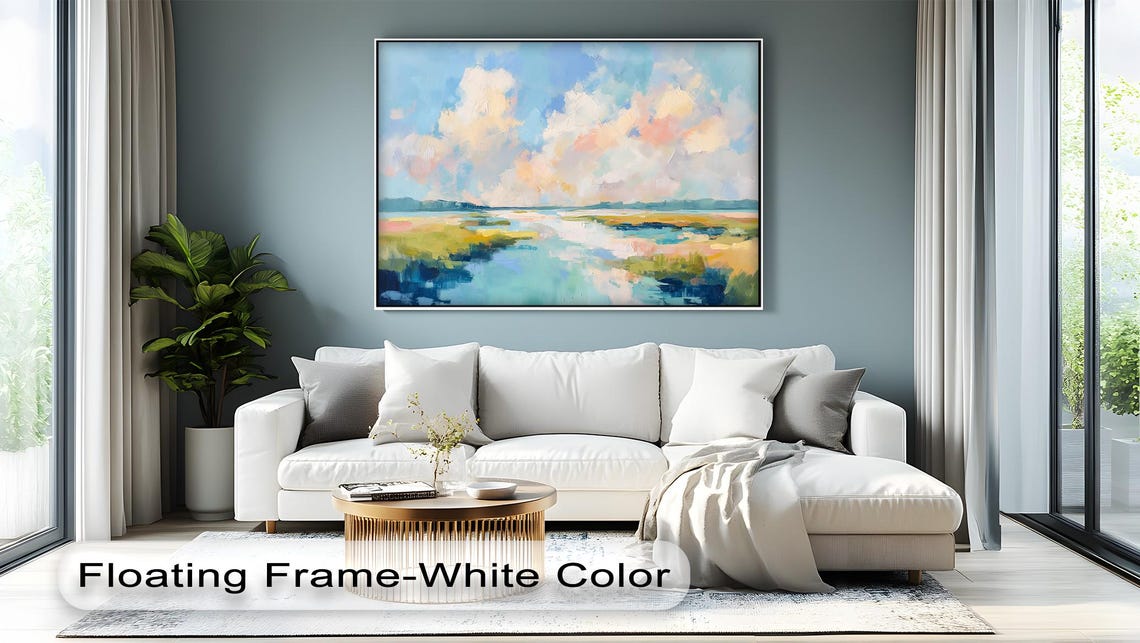 Pastel River Meadow Serene Impressionist Landscape Canvas Wall Art