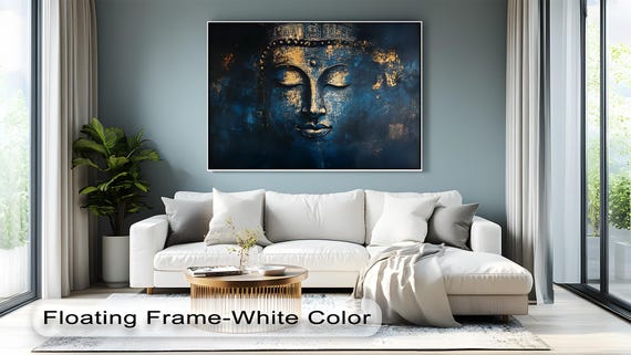 Golden Buddha Canvas Art Zen Meditation Decor With Natural Frame