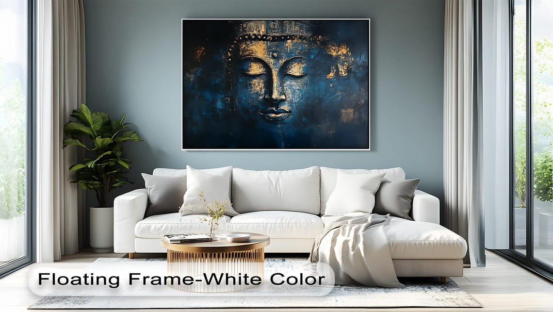 Golden Buddha Canvas Art Zen Meditation Decor With Natural Frame