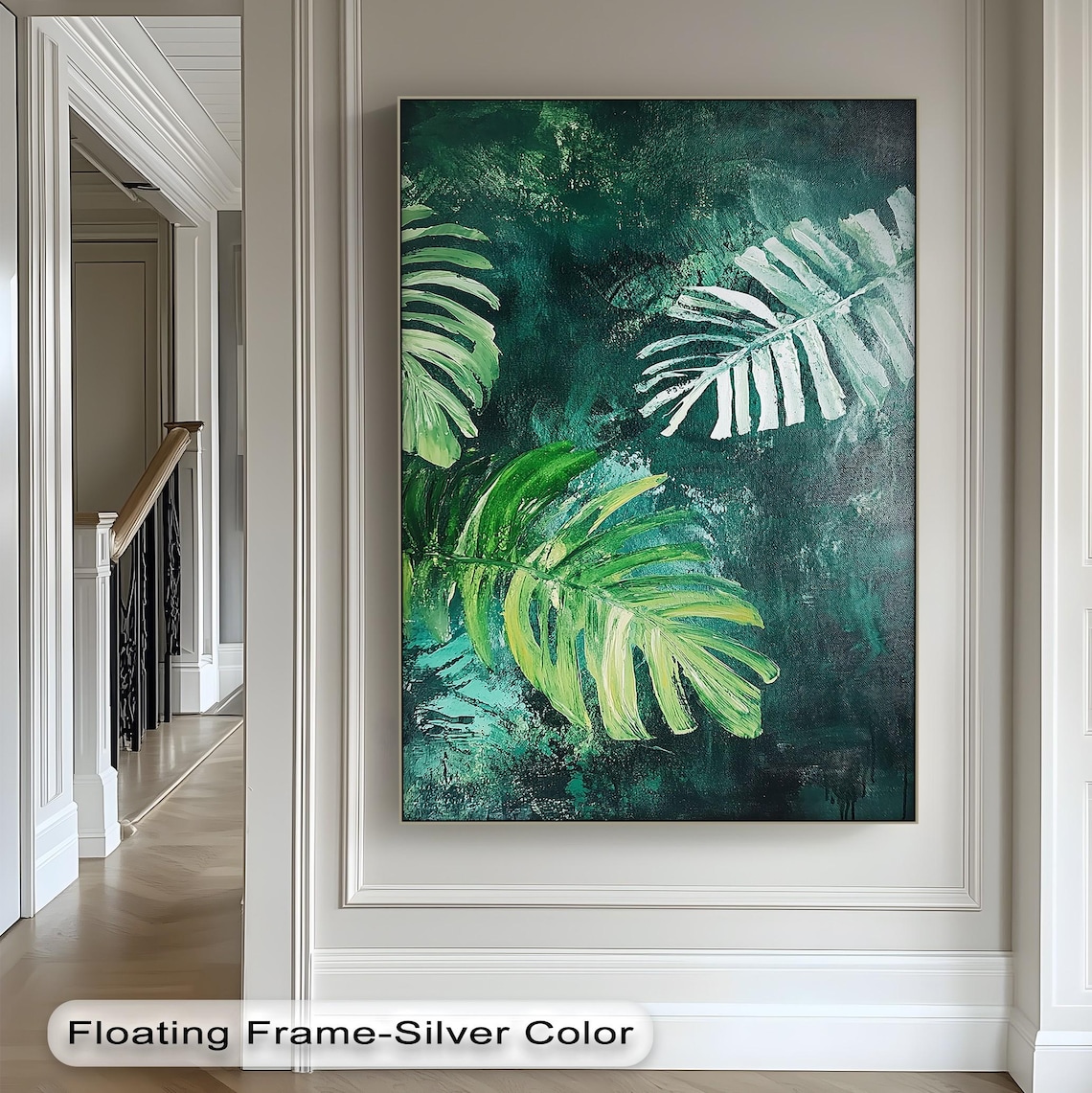 Monstera Palm Leaves Dark Teal Textured Tropical Botanical Canvas Poster