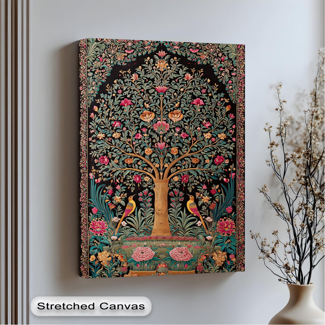 Tree of Life Floral Tapestry Birds Persian Style Boho Decor Poster