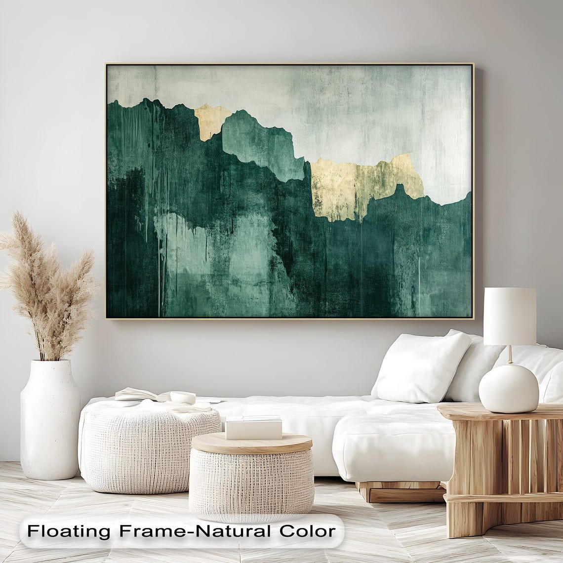 Abstract Emerald Green Mountain With Gold Accent Modern Art Print